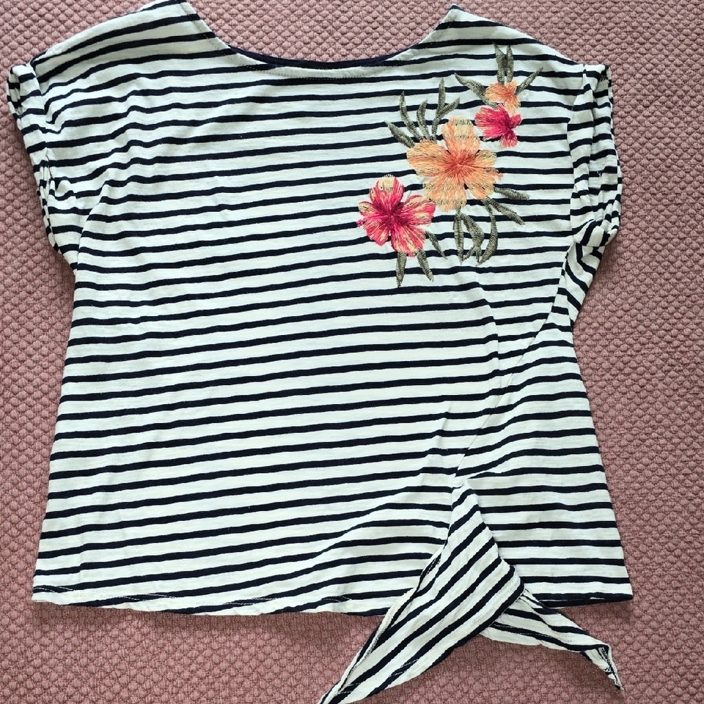 W5 Striped Floral Embroidered Women's Top